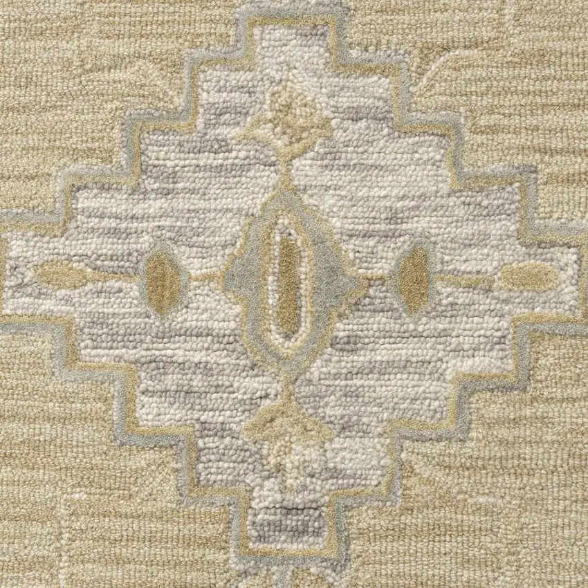 Beige And Silver Wool Medallion Hand Tufted Square Rug Photo 9