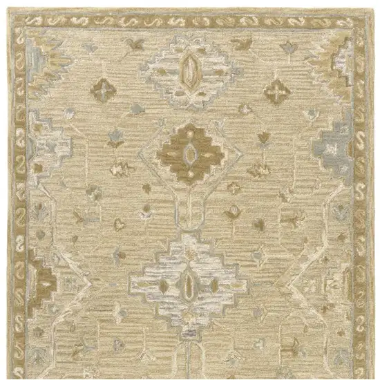 Beige And Silver Wool Medallion Hand Tufted Square Rug Photo 5