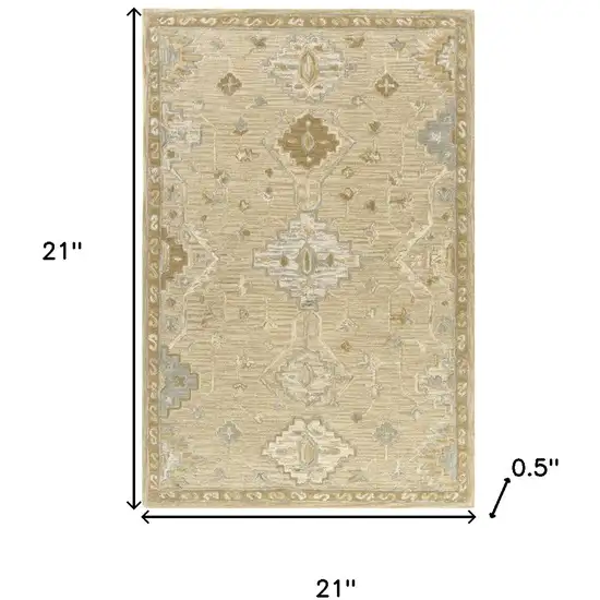 Beige And Silver Wool Medallion Hand Tufted Square Rug Photo 3