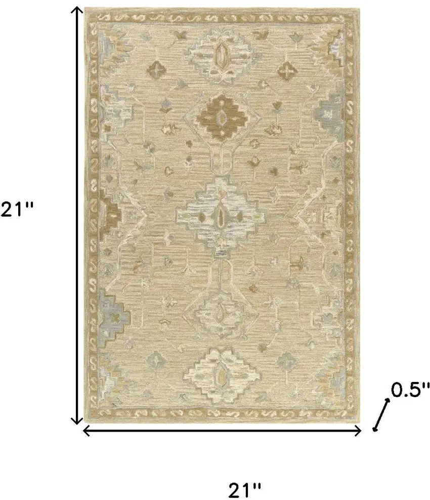 Beige And Silver Wool Medallion Hand Tufted Square Rug Photo 3