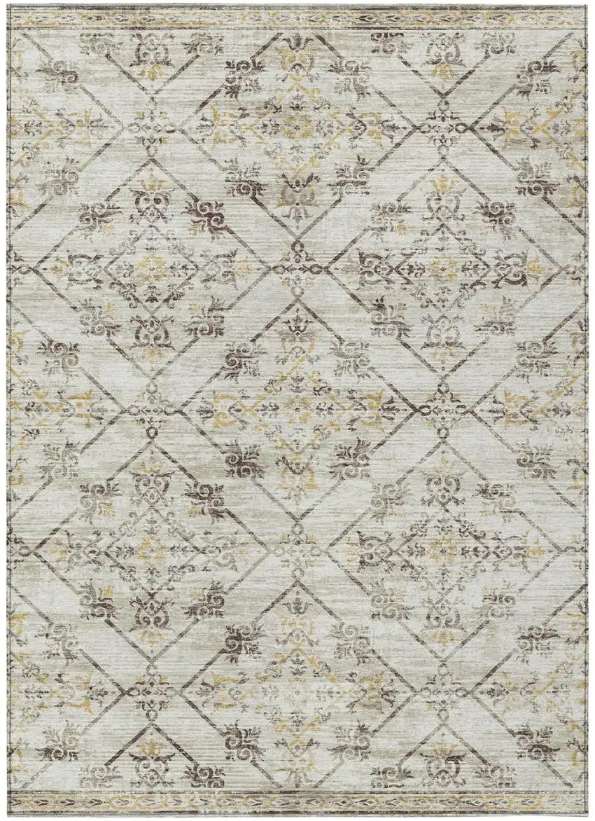 Beige And Sky Blue Geometric Washable Indoor Outdoor Area Rug Photo 2