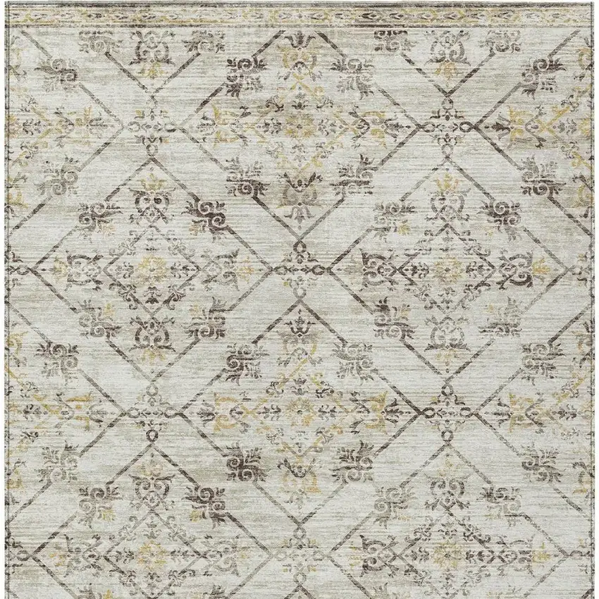 Beige And Sky Blue Geometric Washable Indoor Outdoor Area Rug Photo 4