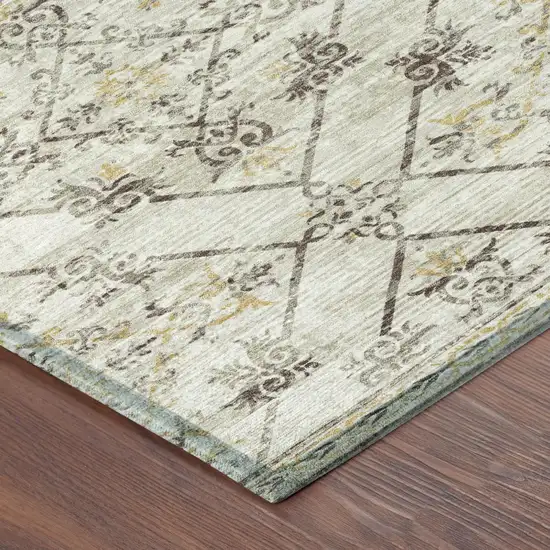 Beige And Sky Blue Geometric Washable Indoor Outdoor Area Rug Photo 7