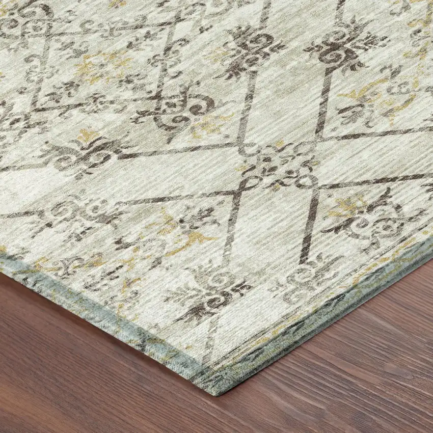 Beige And Sky Blue Geometric Washable Indoor Outdoor Area Rug Photo 7