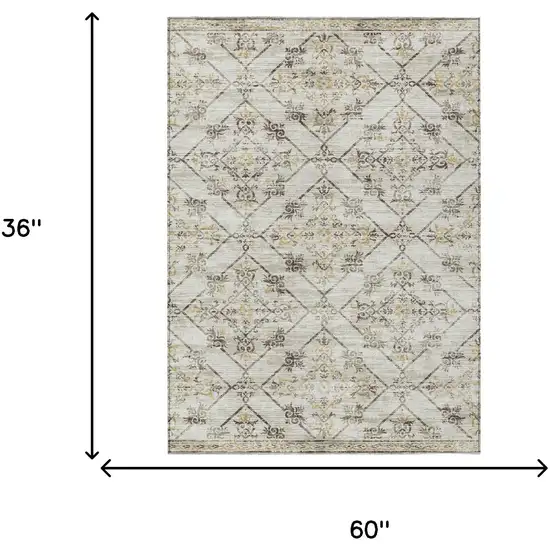 Beige And Sky Blue Geometric Washable Indoor Outdoor Area Rug Photo 9