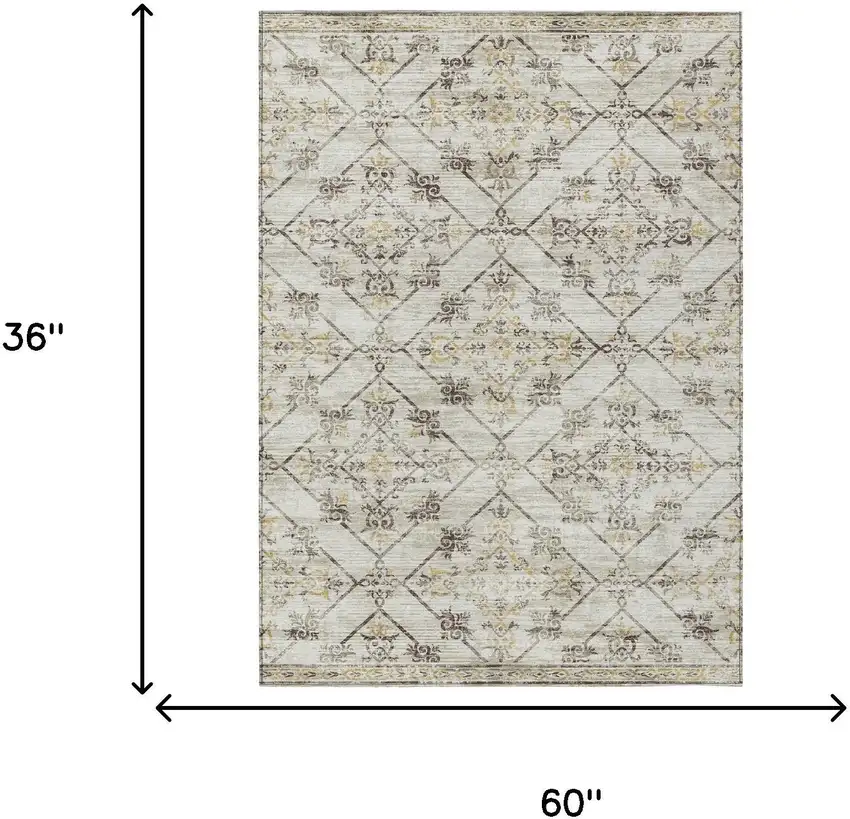 Beige And Sky Blue Geometric Washable Indoor Outdoor Area Rug Photo 9