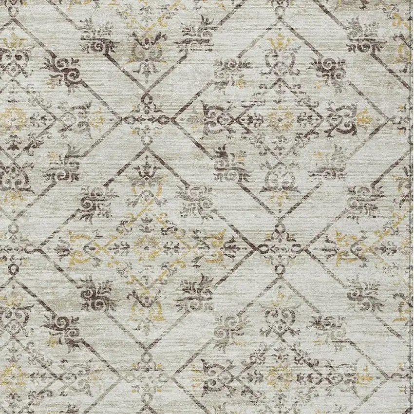 Beige And Sky Blue Geometric Washable Indoor Outdoor Area Rug Photo 5