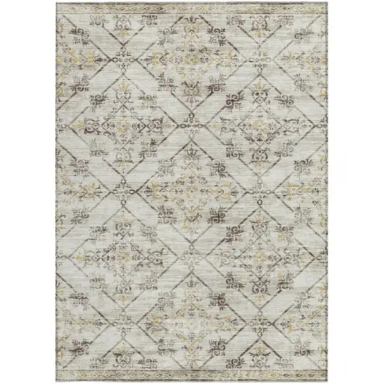 Beige And Sky Blue Geometric Washable Indoor Outdoor Area Rug Photo 3