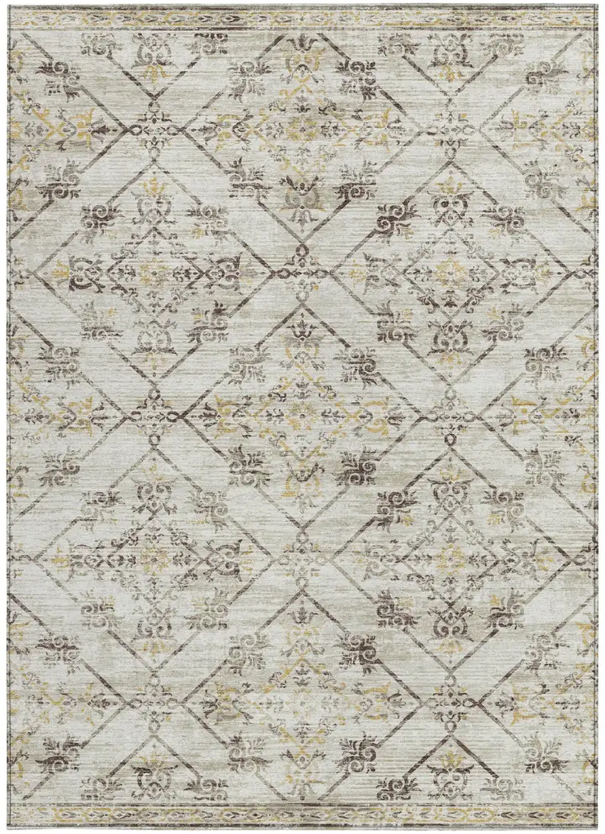 Beige And Sky Blue Geometric Washable Indoor Outdoor Area Rug Photo 3
