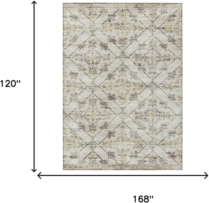 Beige And Sky Blue Geometric Washable Indoor Outdoor Area Rug Photo 9
