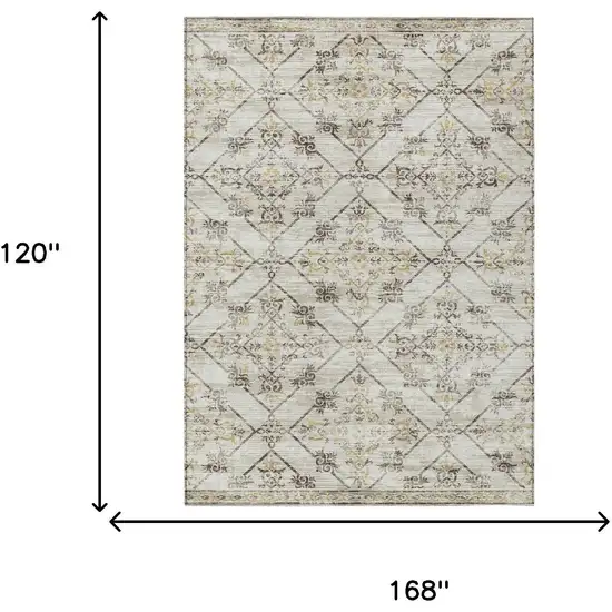Beige And Sky Blue Geometric Washable Indoor Outdoor Area Rug Photo 9