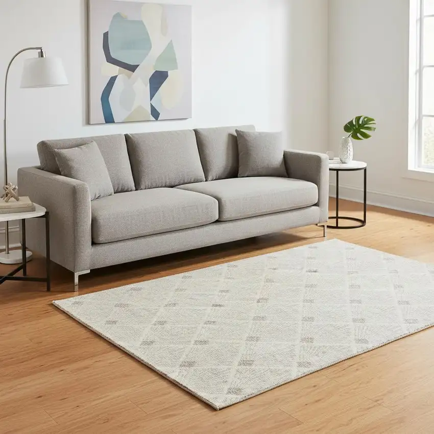 Beige And Tan Abstract Geometric Washable Area Rug With UV Protection Photo 2