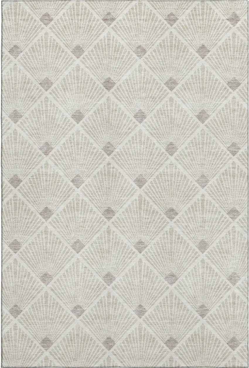 Beige And Tan Abstract Geometric Washable Area Rug With UV Protection Photo 1