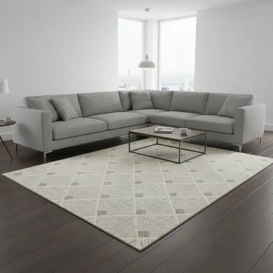 Beige And Tan Abstract Geometric Washable Area Rug With UV Protection Photo 2