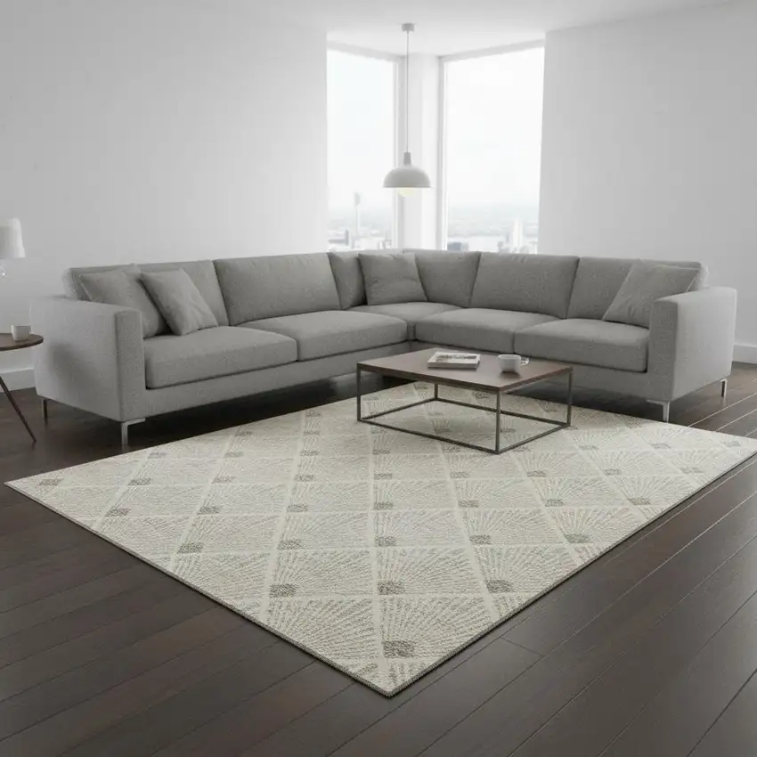 Beige And Tan Abstract Geometric Washable Area Rug With UV Protection Photo 2
