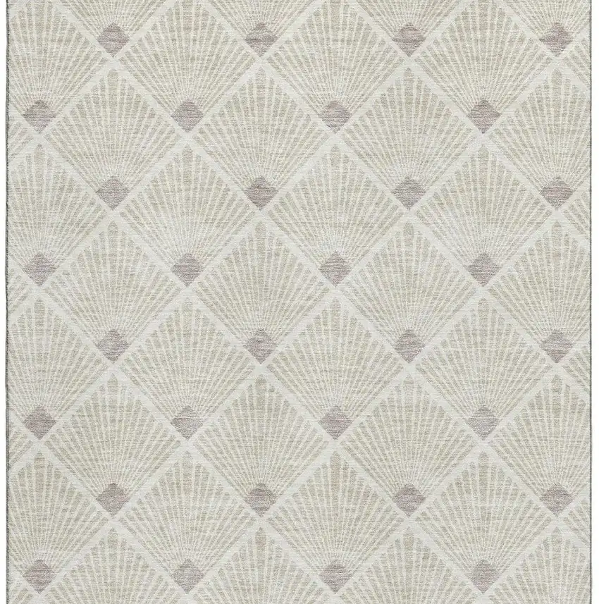 Beige And Tan Abstract Geometric Washable Area Rug With UV Protection Photo 3