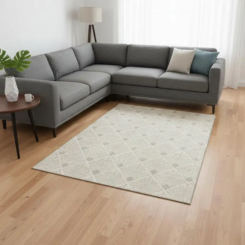 Beige And Tan Abstract Geometric Washable Area Rug With UV Protection Photo 2