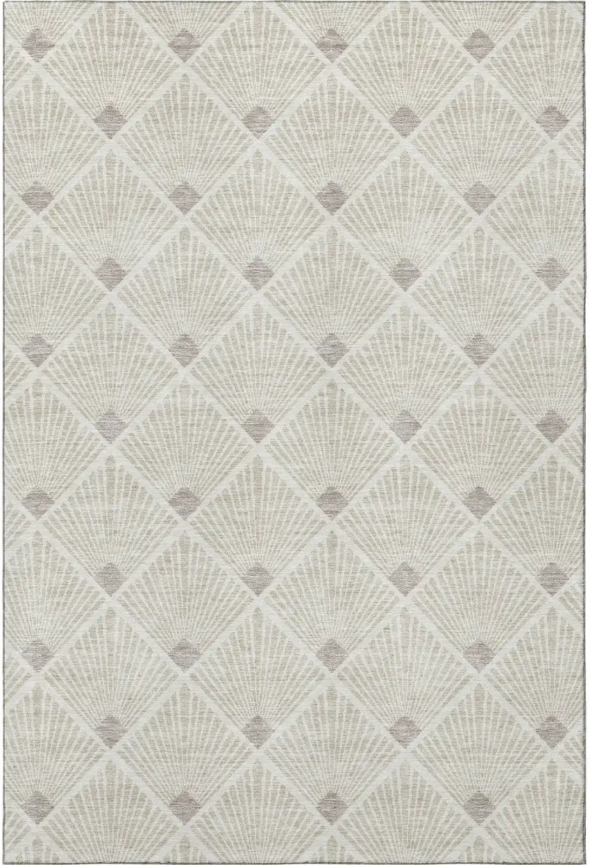 Beige And Tan Abstract Geometric Washable Area Rug With UV Protection Photo 4