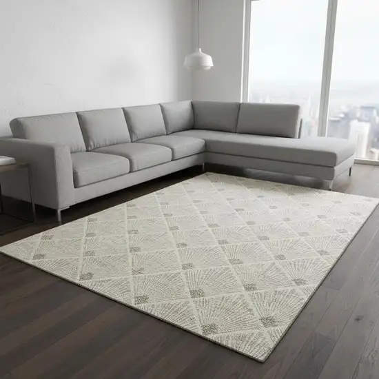 Beige And Tan Abstract Geometric Washable Area Rug With UV Protection Photo 2