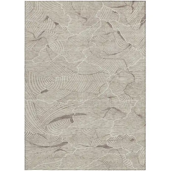 Beige And Tan Abstract Washable Indoor Outdoor Area Rug Photo 6