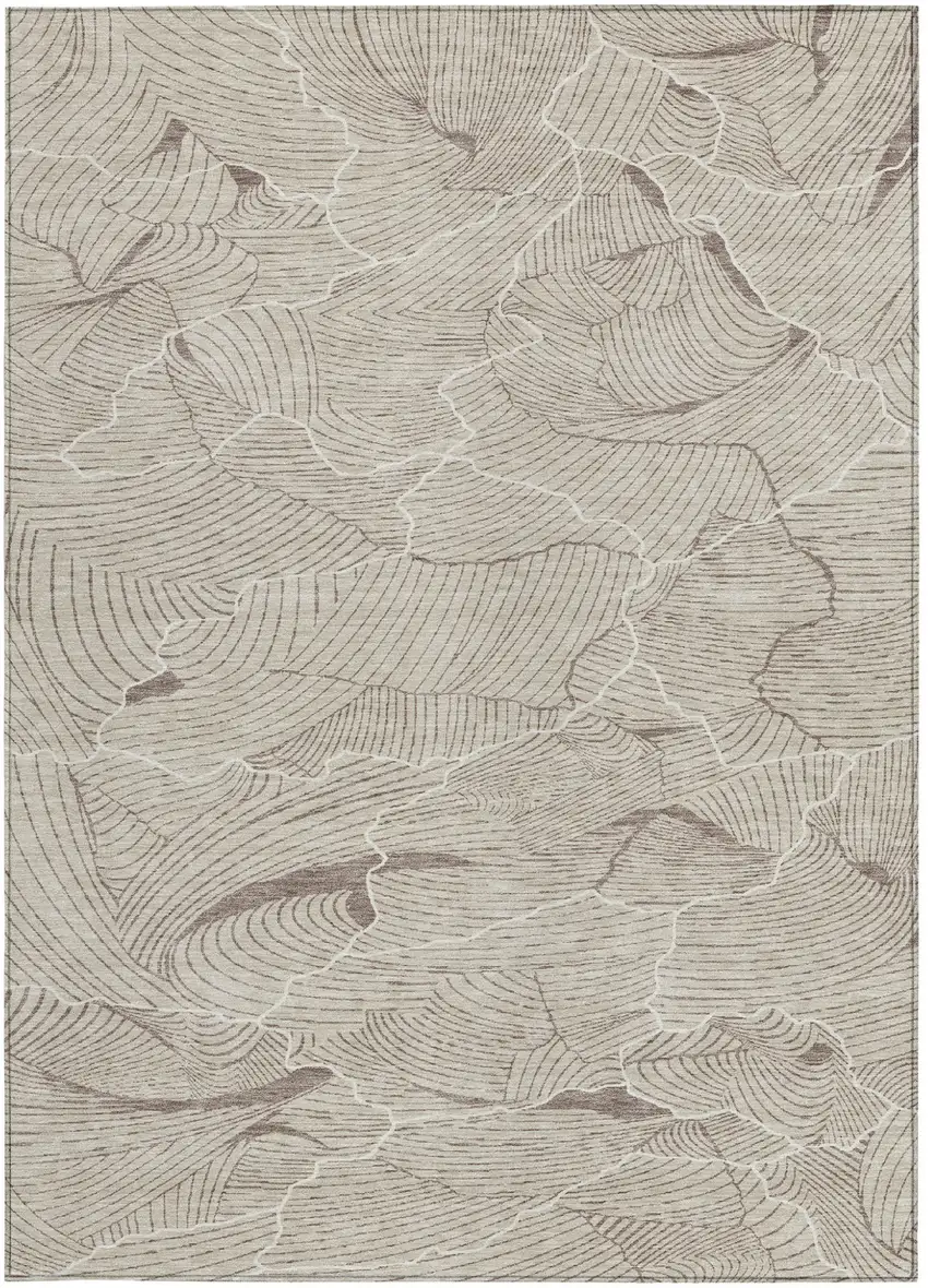 Beige And Tan Abstract Washable Indoor Outdoor Area Rug Photo 6
