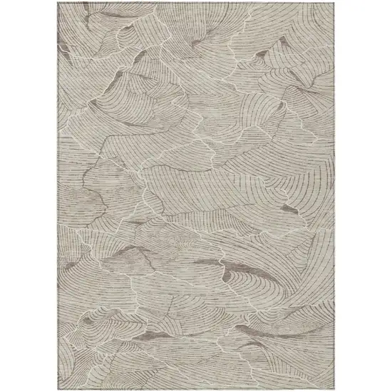 Beige And Tan Abstract Washable Indoor Outdoor Area Rug Photo 2