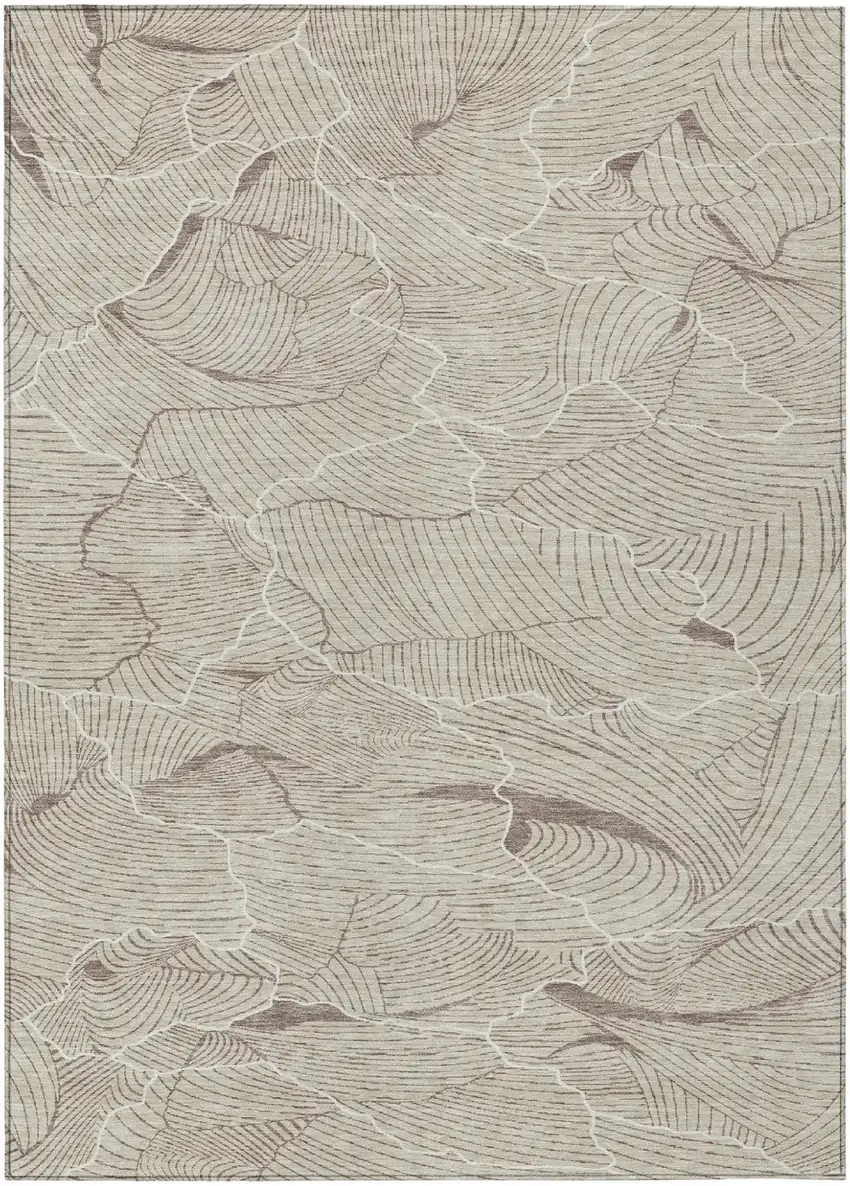 Beige And Tan Abstract Washable Indoor Outdoor Area Rug Photo 2