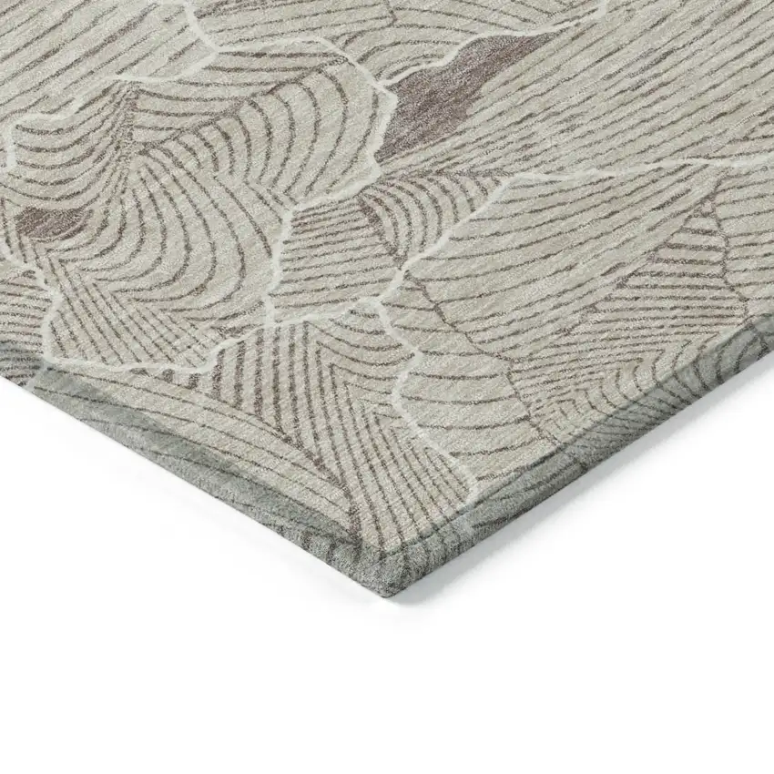 Beige And Tan Abstract Washable Indoor Outdoor Area Rug Photo 4