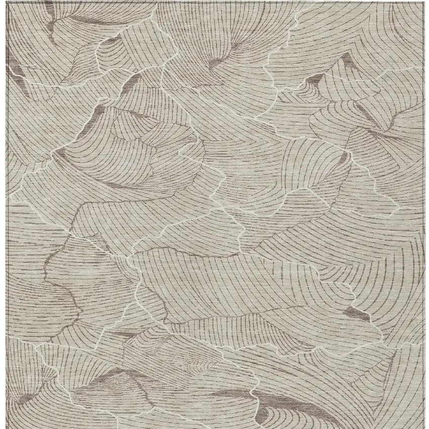 Beige And Tan Abstract Washable Indoor Outdoor Area Rug Photo 6
