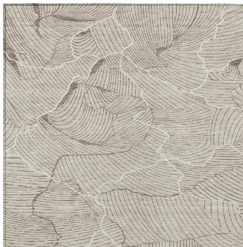 Beige And Tan Abstract Washable Indoor Outdoor Area Rug Photo 5