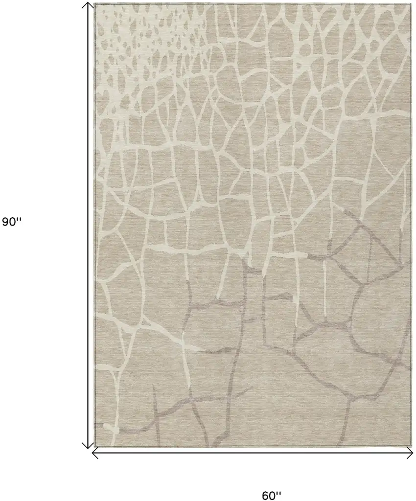 Beige And Tan Abstract Washable Indoor Outdoor Area Rug Photo 7