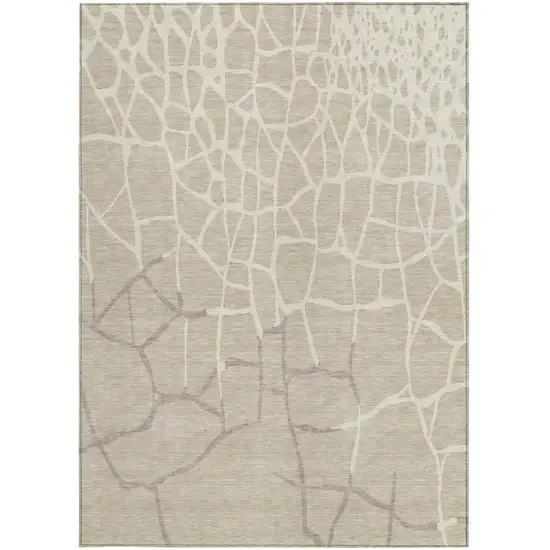 Beige And Tan Abstract Washable Indoor Outdoor Area Rug Photo 6