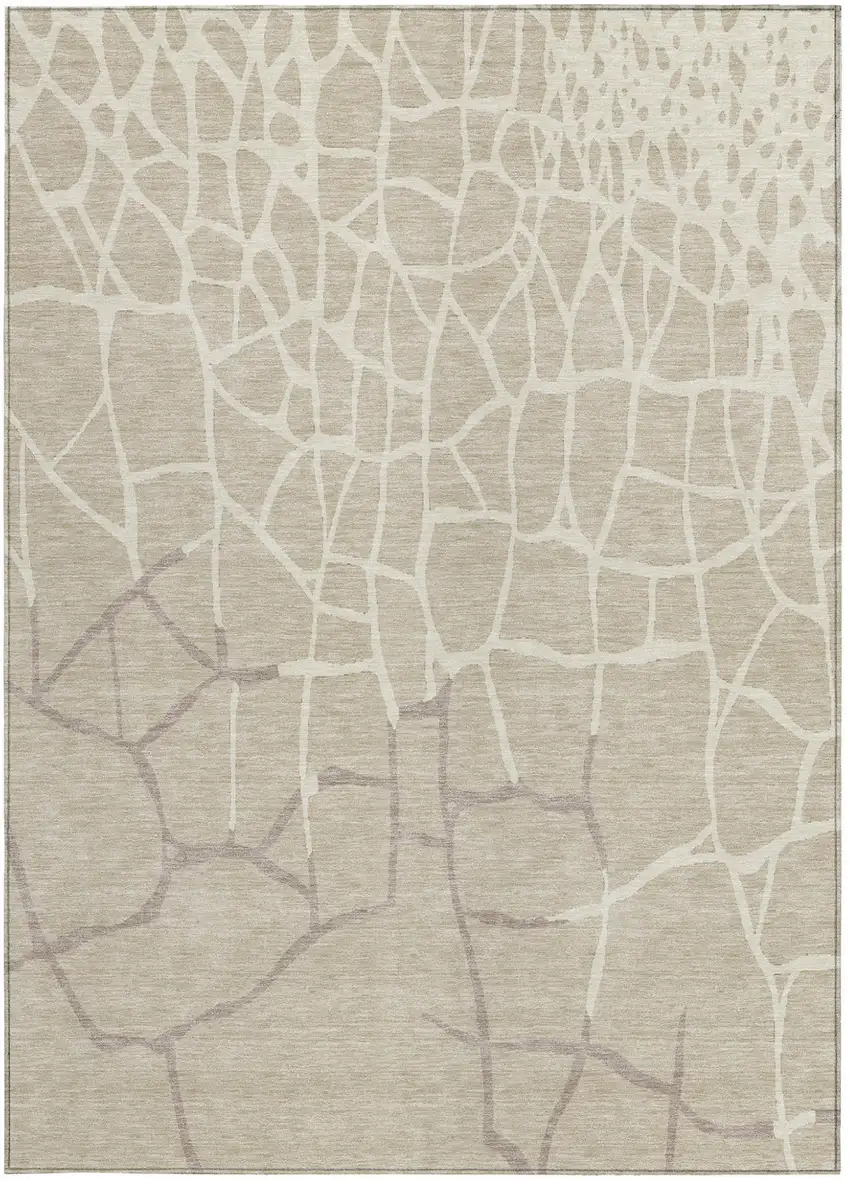 Beige And Tan Abstract Washable Indoor Outdoor Area Rug Photo 6