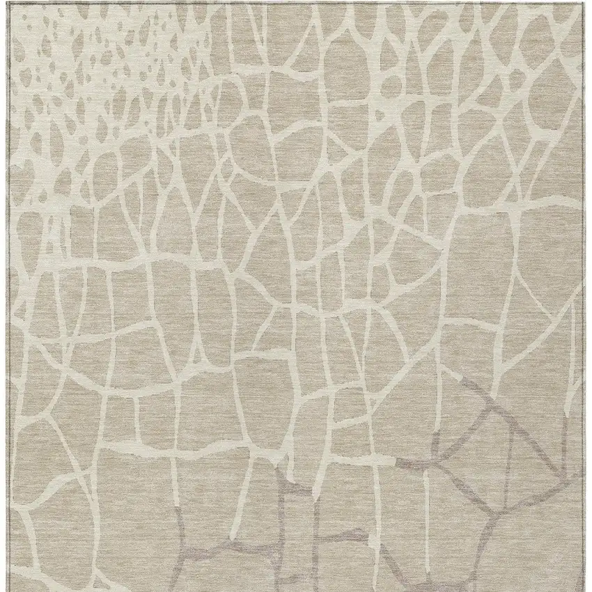Beige And Tan Abstract Washable Indoor Outdoor Area Rug Photo 5