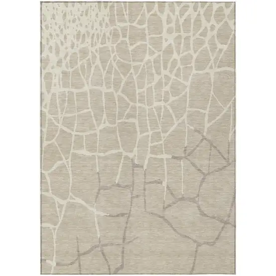 Beige And Tan Abstract Washable Indoor Outdoor Area Rug Photo 2