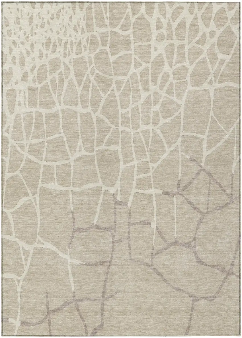 Beige And Tan Abstract Washable Indoor Outdoor Area Rug Photo 2