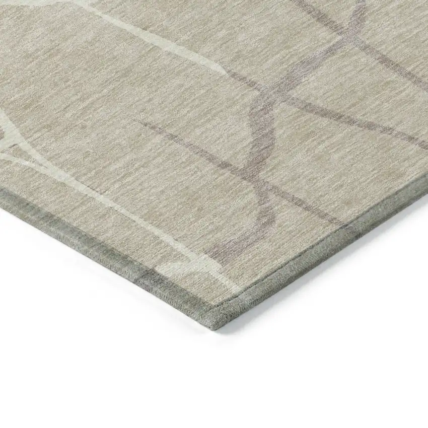 Beige And Tan Abstract Washable Indoor Outdoor Area Rug Photo 4