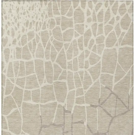 Beige And Tan Abstract Washable Indoor Outdoor Area Rug Photo 5