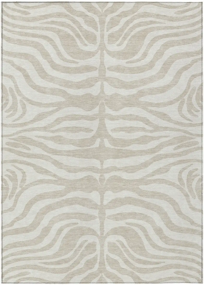Beige And Tan Animal Print Washable Indoor Outdoor Area Rug Photo 2