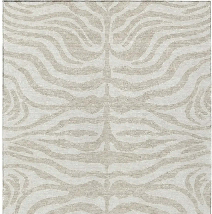 Beige And Tan Animal Print Washable Indoor Outdoor Area Rug Photo 6