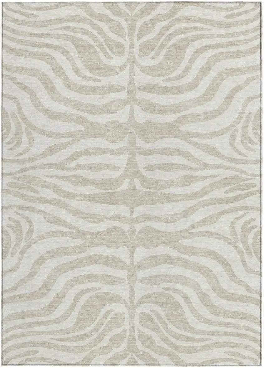 Beige And Tan Animal Print Washable Indoor Outdoor Area Rug Photo 6
