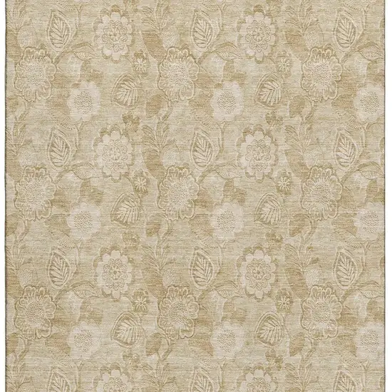 Beige And Tan Floral Washable Area Rug With UV Protection Photo 4