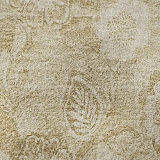 Beige And Tan Floral Washable Area Rug With UV Protection Photo 8
