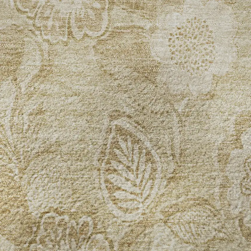 Beige And Tan Floral Washable Area Rug With UV Protection Photo 8