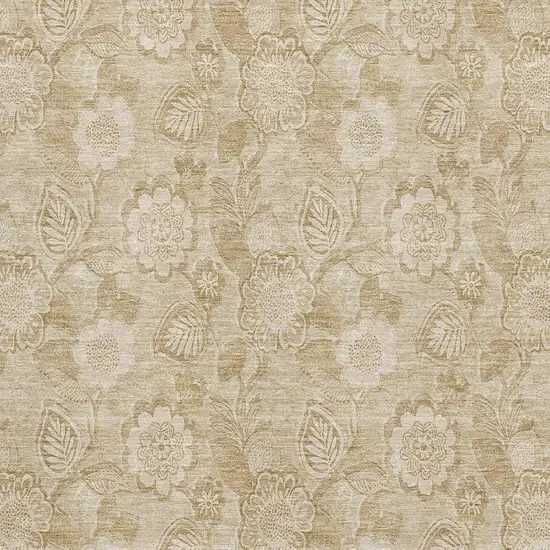 Beige And Tan Floral Washable Area Rug With UV Protection Photo 3