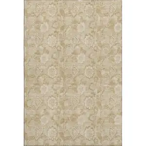 Photo of Beige And Tan Floral Washable Area Rug With UV Protection