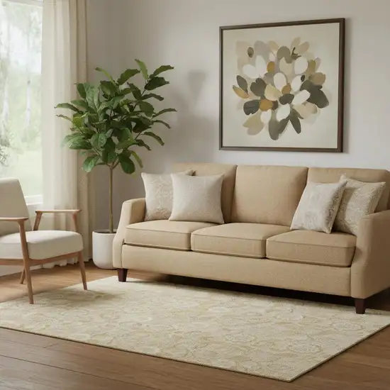 Beige And Tan Floral Washable Area Rug With UV Protection Photo 2