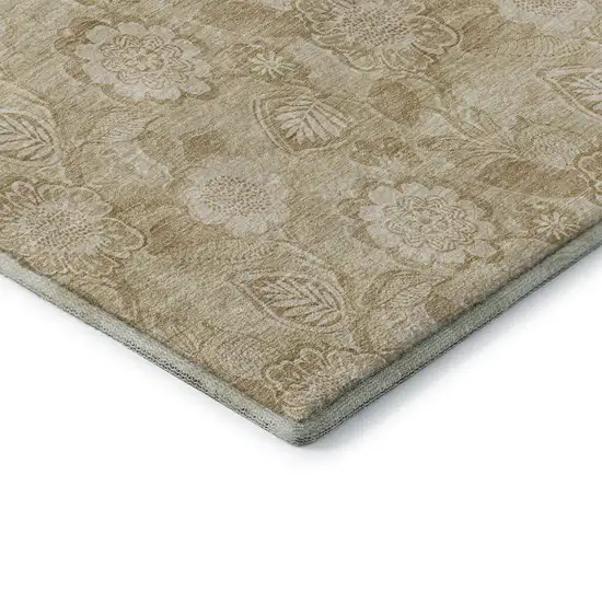 Beige And Tan Floral Washable Area Rug With UV Protection Photo 7