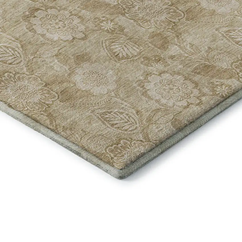 Beige And Tan Floral Washable Area Rug With UV Protection Photo 7