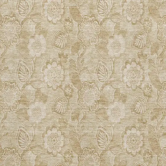 Beige And Tan Floral Washable Area Rug With UV Protection Photo 3
